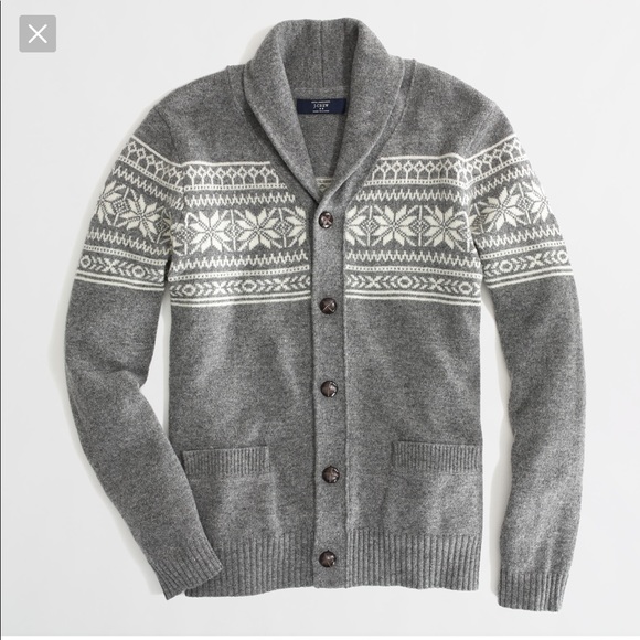 J. Crew Factory Other - J Crew Fair Isle Lambs Wool Gray Shawl Cardigan-L
